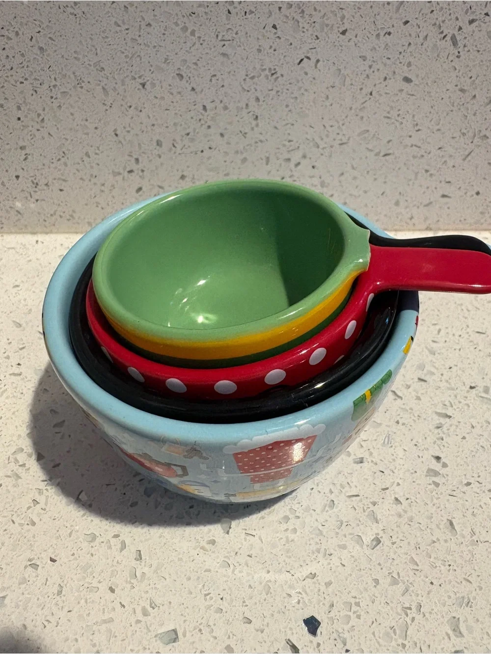 Colorful Kids Measuring Cups and Nesting Bowls - Red, Green, Yellow, Light Blue